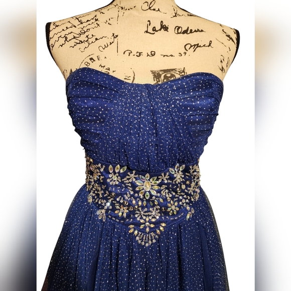 Roberta Bridal Blue Sparkling Embellished Strapless Gown - Picture 4 of 10